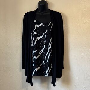 Chic Black and White Women's one piece built in cardigan shirt.